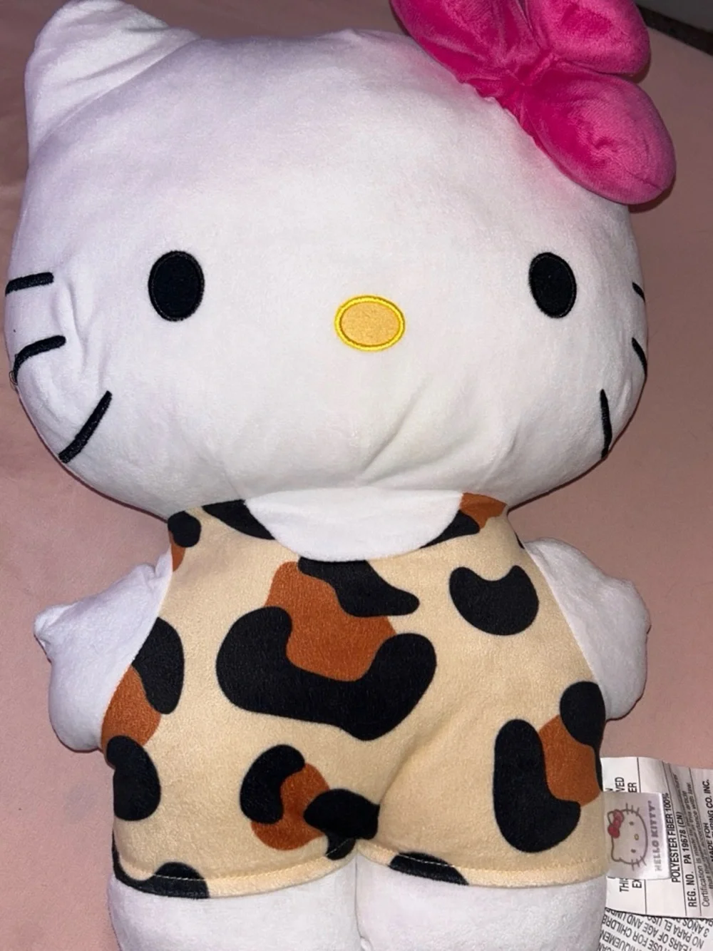 Sanrio Hello Kitty Plush in White with Pink Bow and Leopard Outfit